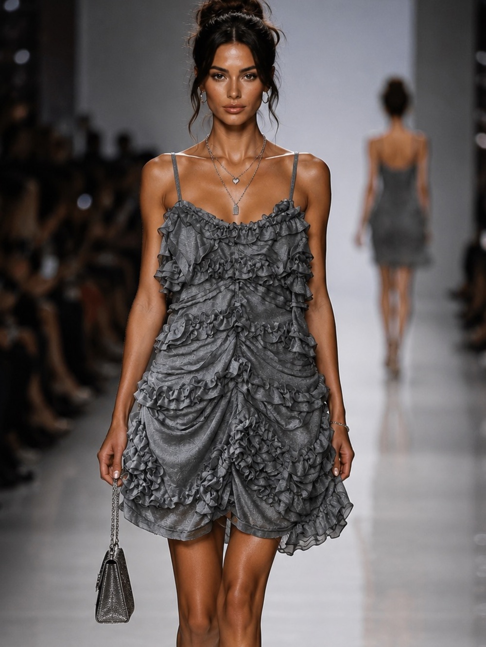 NWT Marc Jacobs y2k Ruffled layered dress in Charcoal Gray S
4
